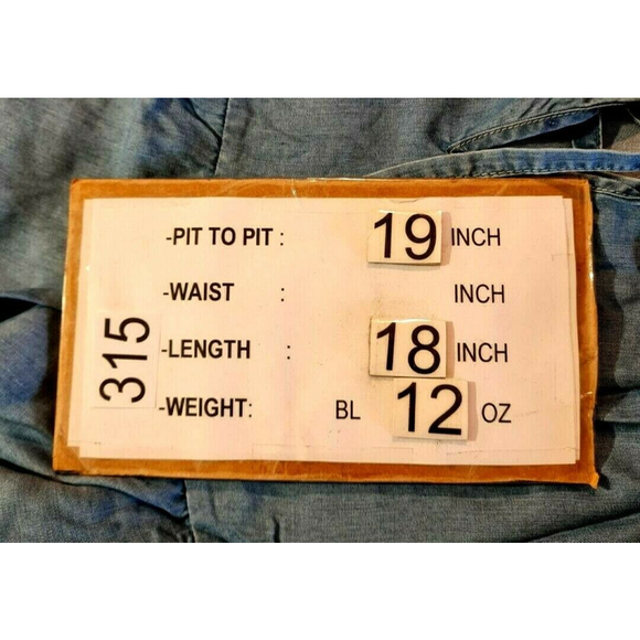 MEBON Blue Chambray Ruffle Top 3/4 Bell Sleeve Women Junior Size L Collared NCK - Picture 5 of 6